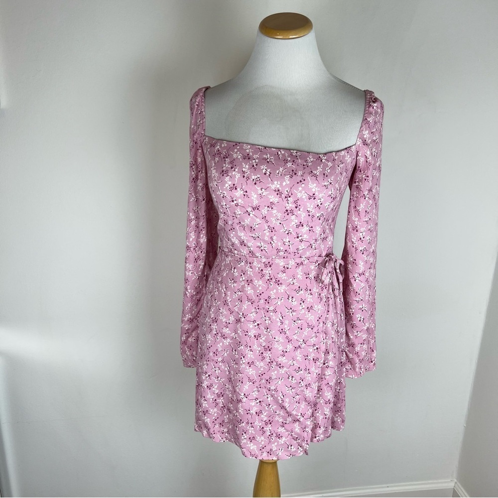 Reformation Rosalie Long Sleeve Mini Dress Cherry Blossom Pink Floral Size 4 - Picture 6 of 9